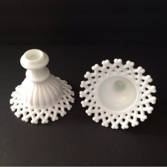 Glass White Milk Lattice Westmoreland Candle Holders Hand Open Lace - Picture 2 of 5